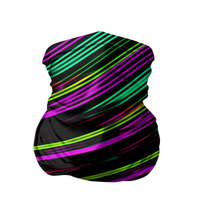 Бандана-труба 3D с принтом Ночь: неоновое свечение в разноцветных полосах в Белгороде, 100% полиэстер, ткань с особыми свойствами — Activecool | плотность 150‒180 г/м2; хорошо тянется, но сохраняет форму | neon | диагонали | неон | ночь | полосы | разноцветный | свечение