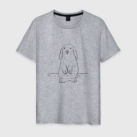 Мужская футболка хлопок с принтом Милый Кролик карандашом в Кировске, 100% хлопок | прямой крой, круглый вырез горловины, длина до линии бедер, слегка спущенное плечо. | 