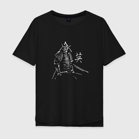 Мужская футболка хлопок Oversize с принтом Мужество   Самурай и иероглиф в Санкт-Петербурге, 100% хлопок | свободный крой, круглый ворот, “спинка” длиннее передней части | 