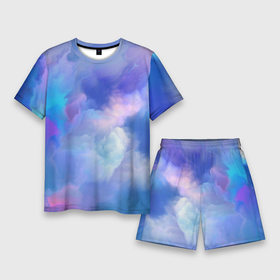 Мужской костюм с шортами 3D с принтом Акварельные облака Нежные цвета ,  |  | абстрактыне облака | акварель | акварельный | акварельный рисунок | воздушный | мазки кисти | мазки краски | небесный | небо | нежные оттенки | нежные цвета | облака | облака абстракция