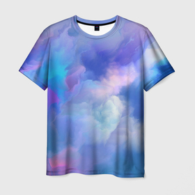 Мужская футболка 3D с принтом Акварельные облака Нежные цвета в Белгороде, 100% полиэфир | прямой крой, круглый вырез горловины, длина до линии бедер | Тематика изображения на принте: абстрактыне облака | акварель | акварельный | акварельный рисунок | воздушный | мазки кисти | мазки краски | небесный | небо | нежные оттенки | нежные цвета | облака | облака абстракция