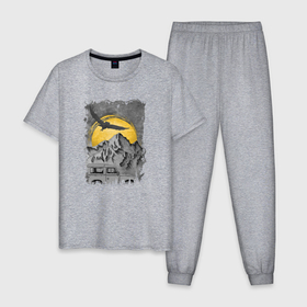 Мужская пижама хлопок с принтом Бездорожье и сова в Санкт-Петербурге, 100% хлопок | брюки и футболка прямого кроя, без карманов, на брюках мягкая резинка на поясе и по низу штанин
 | 