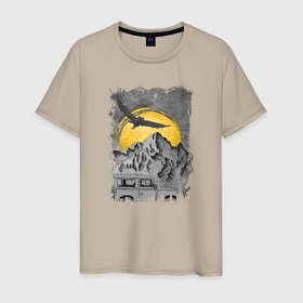 Мужская футболка хлопок с принтом Бездорожье и сова в Санкт-Петербурге, 100% хлопок | прямой крой, круглый вырез горловины, длина до линии бедер, слегка спущенное плечо. | 