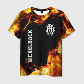 Мужская футболка 3D с принтом Nickelback и пылающий огонь , 100% полиэфир | прямой крой, круглый вырез горловины, длина до линии бедер | 