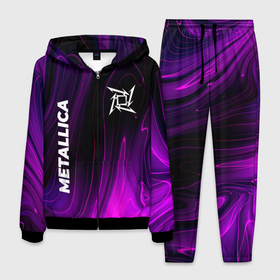 Мужской костюм 3D с принтом Metallica violet plasma , 100% полиэстер | Манжеты и пояс оформлены тканевой резинкой, двухслойный капюшон со шнурком для регулировки, карманы спереди | Тематика изображения на принте: 