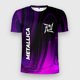 Мужская футболка 3D Slim с принтом Metallica violet plasma , 100% полиэстер с улучшенными характеристиками | приталенный силуэт, круглая горловина, широкие плечи, сужается к линии бедра | 