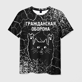 Мужская футболка 3D с принтом Группа Гражданская Оборона и рок кот , 100% полиэфир | прямой крой, круглый вырез горловины, длина до линии бедер | 