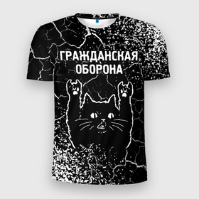 Мужская футболка 3D Slim с принтом Группа Гражданская Оборона и рок кот в Новосибирске, 100% полиэстер с улучшенными характеристиками | приталенный силуэт, круглая горловина, широкие плечи, сужается к линии бедра | 