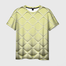 Мужская футболка 3D с принтом Желто золотая клетка ромб в Тюмени, 100% полиэфир | прямой крой, круглый вырез горловины, длина до линии бедер | Тематика изображения на принте: 