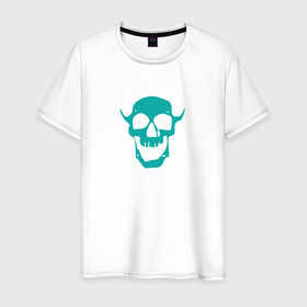 Мужская футболка хлопок с принтом Blue Demon Skull в Тюмени, 100% хлопок | прямой крой, круглый вырез горловины, длина до линии бедер, слегка спущенное плечо. | 