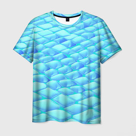 Мужская футболка 3D с принтом Бирюзовая блестящая абстракция плитка брусчатка в Екатеринбурге, 100% полиэфир | прямой крой, круглый вырез горловины, длина до линии бедер | 