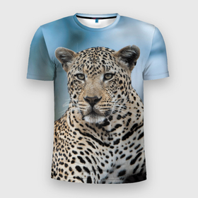 Мужская футболка 3D Slim с принтом Леопард африканский в Екатеринбурге, 100% полиэстер с улучшенными характеристиками | приталенный силуэт, круглая горловина, широкие плечи, сужается к линии бедра | 