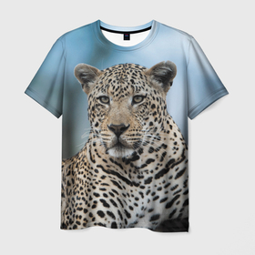 Мужская футболка 3D с принтом Леопард африканский в Екатеринбурге, 100% полиэфир | прямой крой, круглый вырез горловины, длина до линии бедер | 