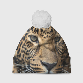 Шапка 3D c помпоном с принтом Молодой леопард в Белгороде, 100% полиэстер | универсальный размер, печать по всей поверхности изделия | 