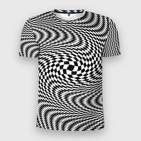 Мужская футболка 3D Slim с принтом Гипнотическая спираль   оптическая иллюзия в Петрозаводске, 100% полиэстер с улучшенными характеристиками | приталенный силуэт, круглая горловина, широкие плечи, сужается к линии бедра | Тематика изображения на принте: 