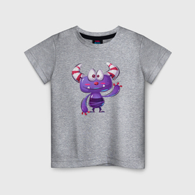 Детская футболка хлопок с принтом фиолетовый конфетный монстр , 100% хлопок | круглый вырез горловины, полуприлегающий силуэт, длина до линии бедер | 