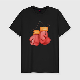 Мужская футболка хлопок Slim с принтом Боксёрские перчатки красные в Петрозаводске, 92% хлопок, 8% лайкра | приталенный силуэт, круглый вырез ворота, длина до линии бедра, короткий рукав | бокс | боксёрские перчатки | красный | перчатки | спорт | спортивный инвентарь