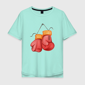 Мужская футболка хлопок Oversize с принтом Боксёрские перчатки красные в Белгороде, 100% хлопок | свободный крой, круглый ворот, “спинка” длиннее передней части | бокс | боксёрские перчатки | красный | перчатки | спорт | спортивный инвентарь