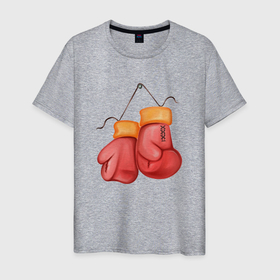 Мужская футболка хлопок с принтом Боксёрские перчатки красные в Екатеринбурге, 100% хлопок | прямой крой, круглый вырез горловины, длина до линии бедер, слегка спущенное плечо. | бокс | боксёрские перчатки | красный | перчатки | спорт | спортивный инвентарь