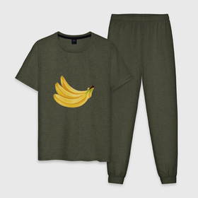 Мужская пижама хлопок с принтом Бананы жёлтые в Тюмени, 100% хлопок | брюки и футболка прямого кроя, без карманов, на брюках мягкая резинка на поясе и по низу штанин
 | бананы | еда | жёлтый | лето | три банана | фрукт