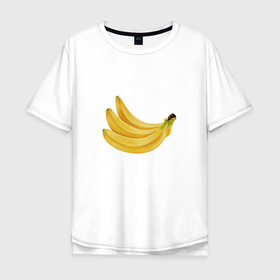 Мужская футболка хлопок Oversize с принтом Бананы жёлтые в Санкт-Петербурге, 100% хлопок | свободный крой, круглый ворот, “спинка” длиннее передней части | Тематика изображения на принте: бананы | еда | жёлтый | лето | три банана | фрукт