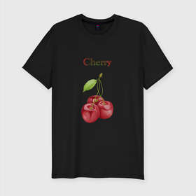 Мужская футболка хлопок Slim с принтом Cherry вишня , 92% хлопок, 8% лайкра | приталенный силуэт, круглый вырез ворота, длина до линии бедра, короткий рукав | cherry | вишня | еда | красный | лето | фрукты