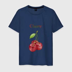 Мужская футболка хлопок с принтом Cherry вишня в Екатеринбурге, 100% хлопок | прямой крой, круглый вырез горловины, длина до линии бедер, слегка спущенное плечо. | cherry | вишня | еда | красный | лето | фрукты