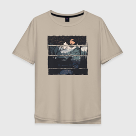 Мужская футболка хлопок Oversize с принтом Внедорожник и медведь в Кировске, 100% хлопок | свободный крой, круглый ворот, “спинка” длиннее передней части | 