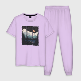 Мужская пижама хлопок с принтом Бездорожье Сибирь в Тюмени, 100% хлопок | брюки и футболка прямого кроя, без карманов, на брюках мягкая резинка на поясе и по низу штанин
 | 
