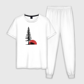 Мужская пижама хлопок с принтом Внедорожник и дерево в Екатеринбурге, 100% хлопок | брюки и футболка прямого кроя, без карманов, на брюках мягкая резинка на поясе и по низу штанин
 | 