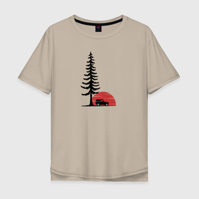 Мужская футболка хлопок Oversize с принтом Внедорожник и дерево в Кировске, 100% хлопок | свободный крой, круглый ворот, “спинка” длиннее передней части | 