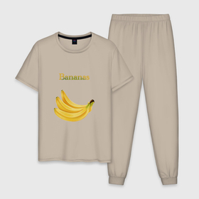 Мужская пижама хлопок с принтом Bananas, бананы в Тюмени, 100% хлопок | брюки и футболка прямого кроя, без карманов, на брюках мягкая резинка на поясе и по низу штанин
 | bananas | бананы | еда | желтый | лето | фрукты