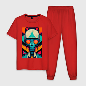 Мужская пижама хлопок с принтом Bad Evil Robot в Белгороде, 100% хлопок | брюки и футболка прямого кроя, без карманов, на брюках мягкая резинка на поясе и по низу штанин
 | 