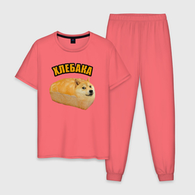 Мужская пижама хлопок с принтом Хлеб и собака   Хлебака , 100% хлопок | брюки и футболка прямого кроя, без карманов, на брюках мягкая резинка на поясе и по низу штанин
 | Тематика изображения на принте: 