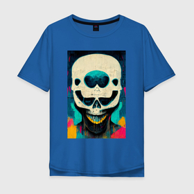 Мужская футболка хлопок Oversize с принтом A skull in a helmet в Белгороде, 100% хлопок | свободный крой, круглый ворот, “спинка” длиннее передней части | 