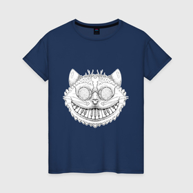 Женская футболка хлопок с принтом Чеширский кот музыкант , 100% хлопок | прямой крой, круглый вырез горловины, длина до линии бедер, слегка спущенное плечо | 
