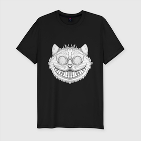 Мужская футболка хлопок Slim с принтом Чеширский кот музыкант в Екатеринбурге, 92% хлопок, 8% лайкра | приталенный силуэт, круглый вырез ворота, длина до линии бедра, короткий рукав | 