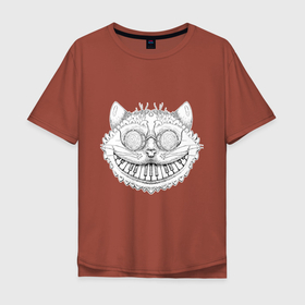 Мужская футболка хлопок Oversize с принтом Чеширский кот музыкант , 100% хлопок | свободный крой, круглый ворот, “спинка” длиннее передней части | 