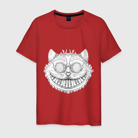 Мужская футболка хлопок с принтом Чеширский кот музыкант в Кировске, 100% хлопок | прямой крой, круглый вырез горловины, длина до линии бедер, слегка спущенное плечо. | 