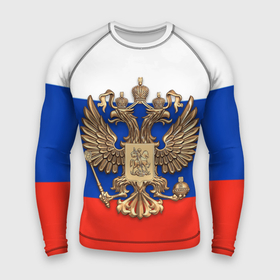 Мужской рашгард 3D с принтом Герб России на фоне флага в Белгороде,  |  | 