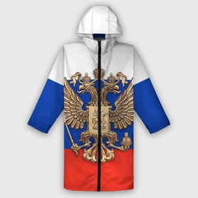 Мужской дождевик 3D с принтом Герб России на фоне флага в Курске,  |  | Тематика изображения на принте: 