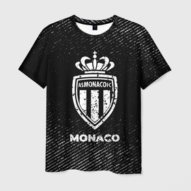 Мужская футболка 3D с принтом Monaco с потертостями на темном фоне в Новосибирске, 100% полиэфир | прямой крой, круглый вырез горловины, длина до линии бедер | 