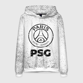 Мужская толстовка 3D с принтом PSG с потертостями на светлом фоне в городе Новоалтайск, 100% полиэстер | двухслойный капюшон со шнурком для регулировки, мягкие манжеты на рукавах и по низу толстовки, спереди карман-кенгуру с мягким внутренним слоем. | 