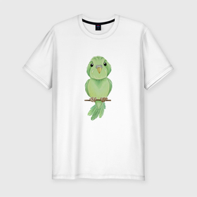 Мужская футболка хлопок Slim с принтом Зелёная птица , 92% хлопок, 8% лайкра | приталенный силуэт, круглый вырез ворота, длина до линии бедра, короткий рукав | Тематика изображения на принте: зелёный | клюв | перья | попугай | птица