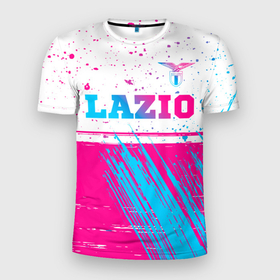 Мужская футболка 3D Slim с принтом Lazio neon gradient style: символ сверху , 100% полиэстер с улучшенными характеристиками | приталенный силуэт, круглая горловина, широкие плечи, сужается к линии бедра | Тематика изображения на принте: 