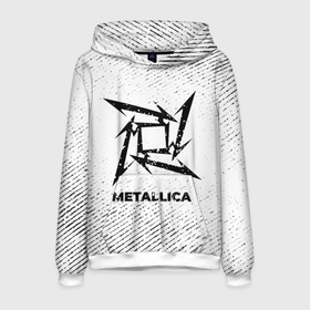 Мужская толстовка 3D с принтом Metallica с потертостями на светлом фоне в городе Новоалтайск, 100% полиэстер | двухслойный капюшон со шнурком для регулировки, мягкие манжеты на рукавах и по низу толстовки, спереди карман-кенгуру с мягким внутренним слоем. | 
