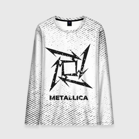 Мужской лонгслив 3D с принтом Metallica с потертостями на светлом фоне в городе Новоалтайск, 100% полиэстер | длинные рукава, круглый вырез горловины, полуприлегающий силуэт | 