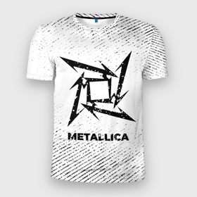 Мужская футболка 3D Slim с принтом Metallica с потертостями на светлом фоне в городе Новоалтайск, 100% полиэстер с улучшенными характеристиками | приталенный силуэт, круглая горловина, широкие плечи, сужается к линии бедра | 