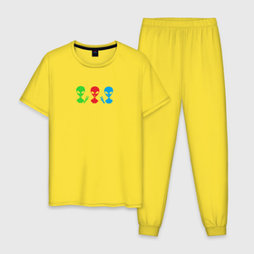 Мужская пижама хлопок с принтом Three aliens в Курске, 100% хлопок | брюки и футболка прямого кроя, без карманов, на брюках мягкая резинка на поясе и по низу штанин
 | 