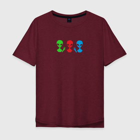 Мужская футболка хлопок Oversize с принтом Three aliens в Курске, 100% хлопок | свободный крой, круглый ворот, “спинка” длиннее передней части | 
